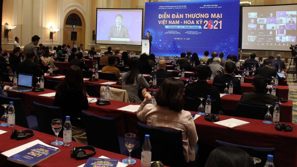 Toàn cảnh Diễn đàn Thương mại Việt Nam – Mỹ năm 2021.